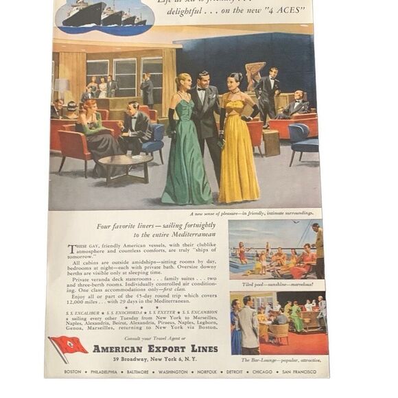 Vintage 1949 American Export Lines New 4 Aces Ad Advertisement - Picture 4 of 4
